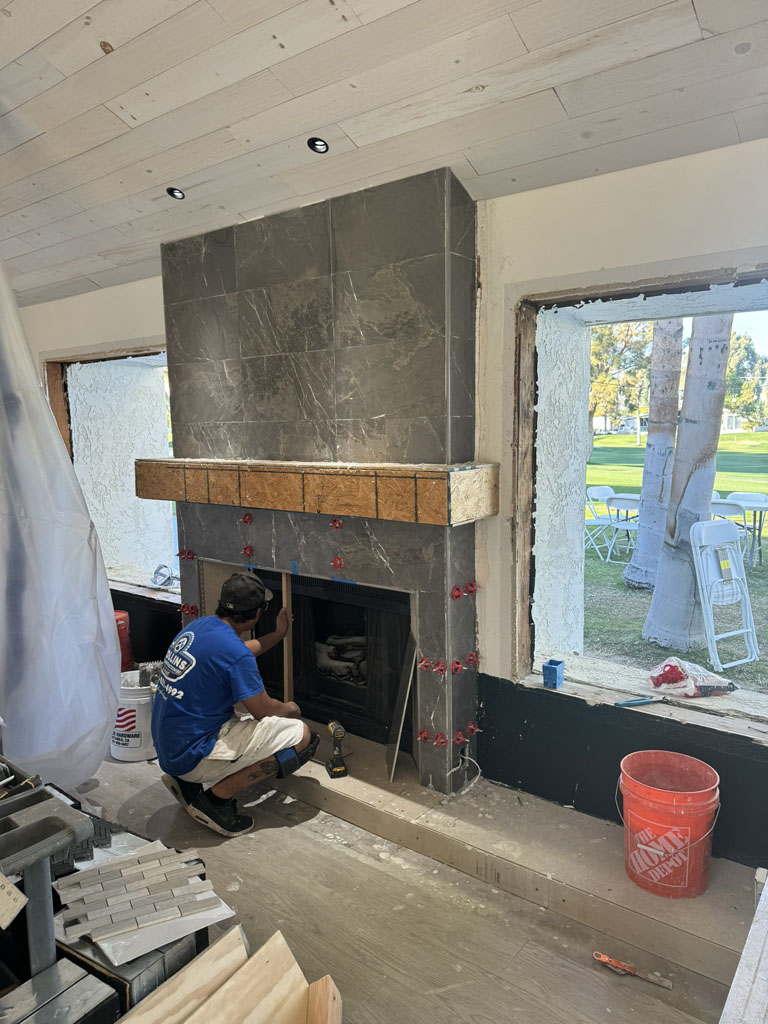 Fireplace mantle build