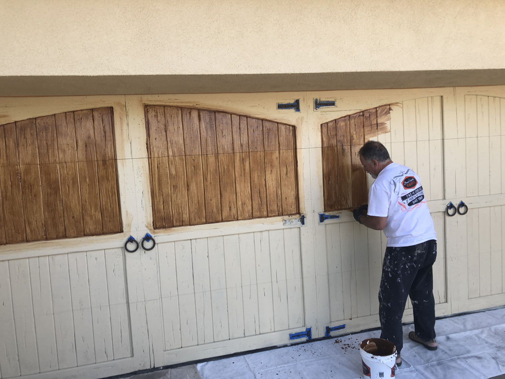 Garage door staining