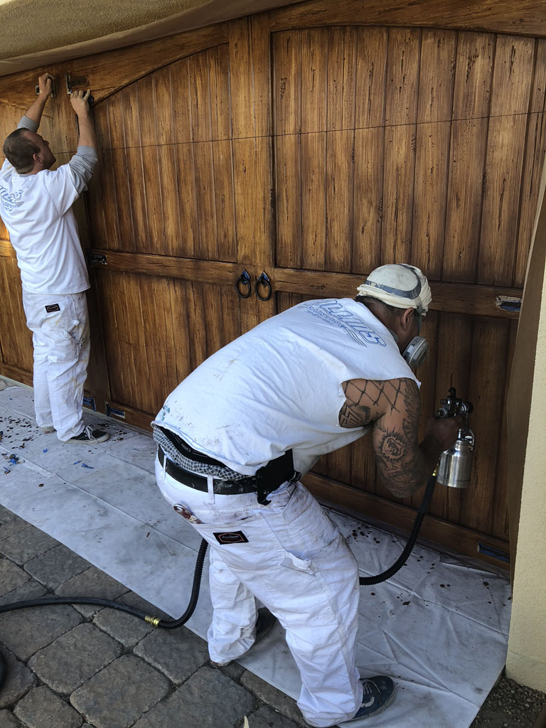 Garage door staining