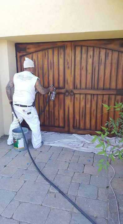 Garage door staining