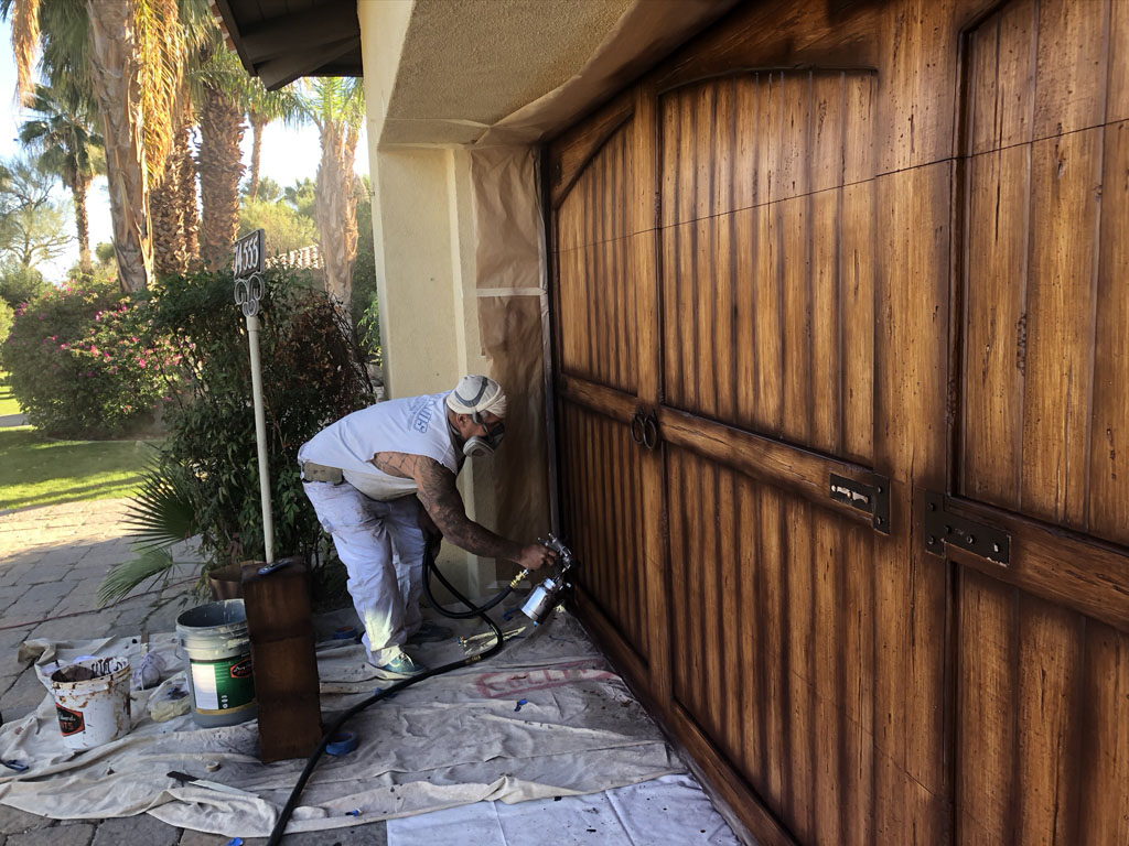 Garage door staining