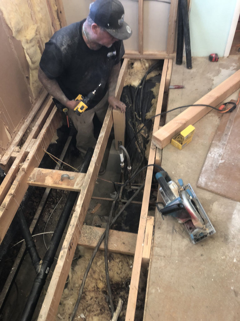 Shower build laying pipe