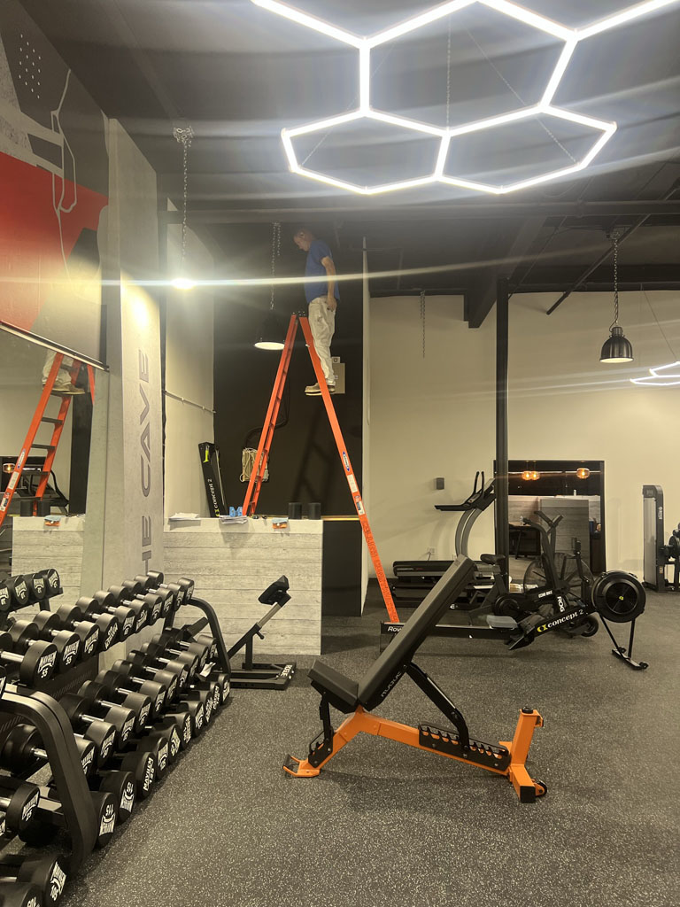 Construction worker on ladder